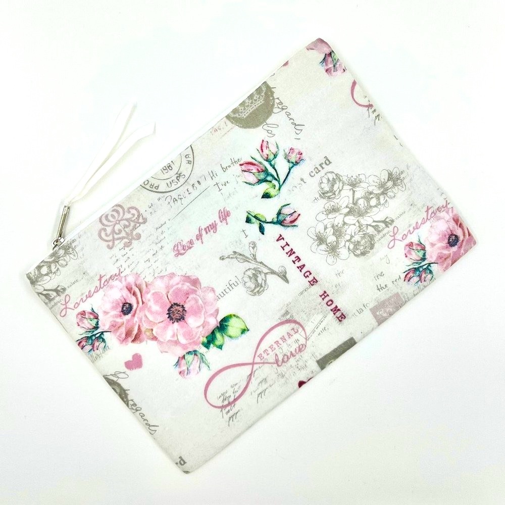 New / Handcrafted - Hand Decorated Cosmetic / Travel Zipper Pouch Bag.
